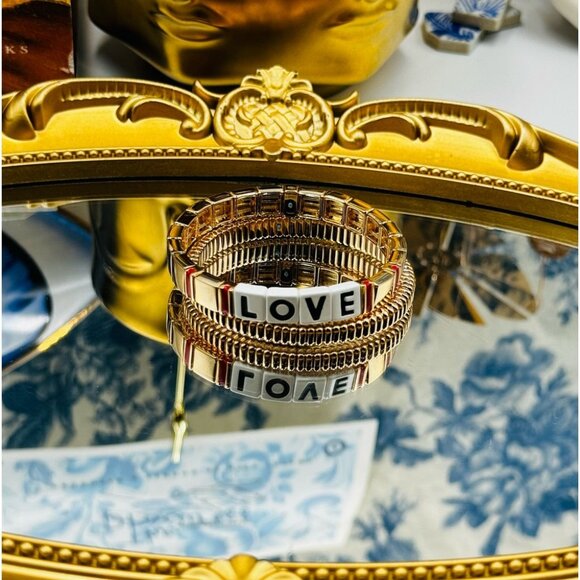 🆕 ROXANNE ASSOULIN 🧿 NWOT Golden LOVE Bracelet Set - Set of 2 - Picture 3 of 16